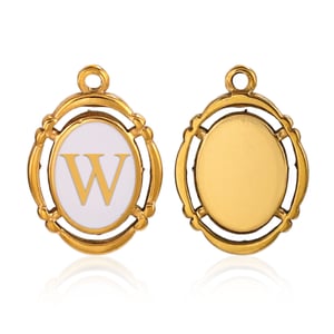 1 Piece Fashionable Retro Style Oval Letter W Shape Stainless Steel  Gold Color Women's Pendant h5 